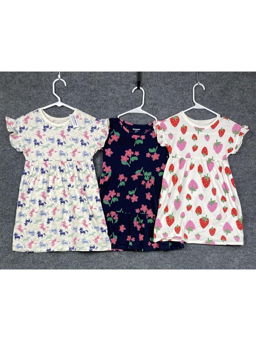Lot of 3 Old Navy Girls 6 Baby Doll Unicorn Strawberry Flower Dresses